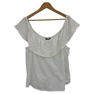 Womens XL Off the Shoulder White Blouse BR Factory knit top lace crop